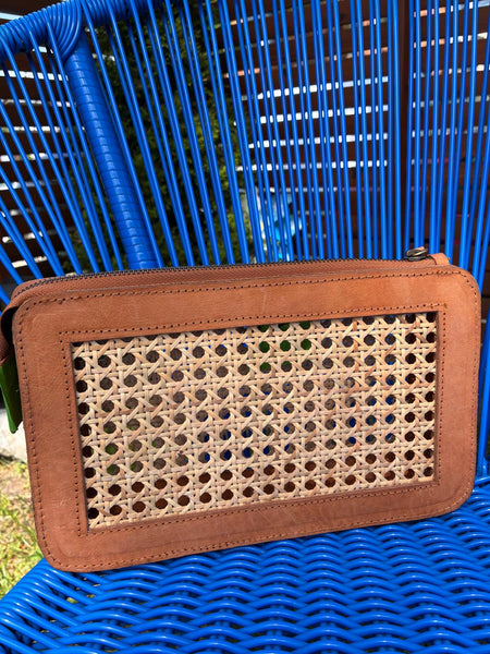 Kaima Rattan Leather clutch with zipper